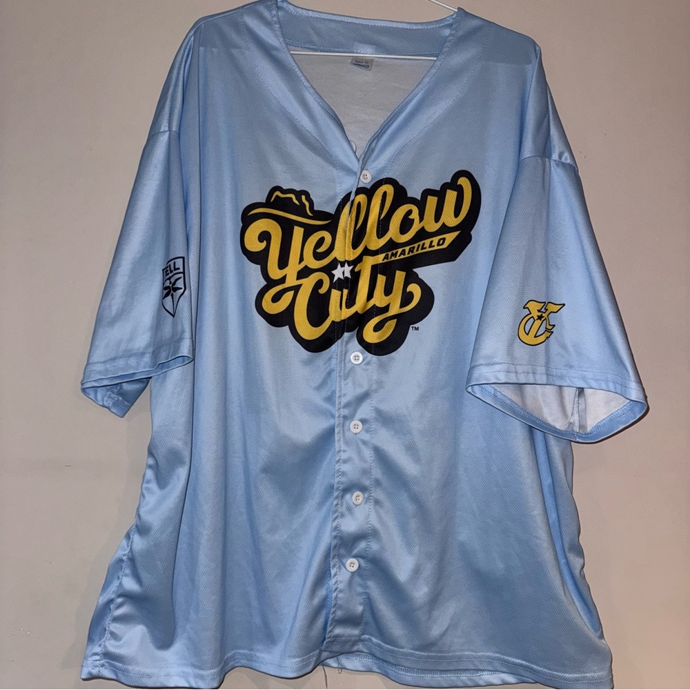 Yellow City Amarillo Light Blue Button-Up Baseball Jersey